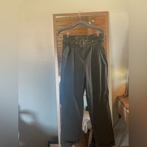 green belted straight leg trouser pants